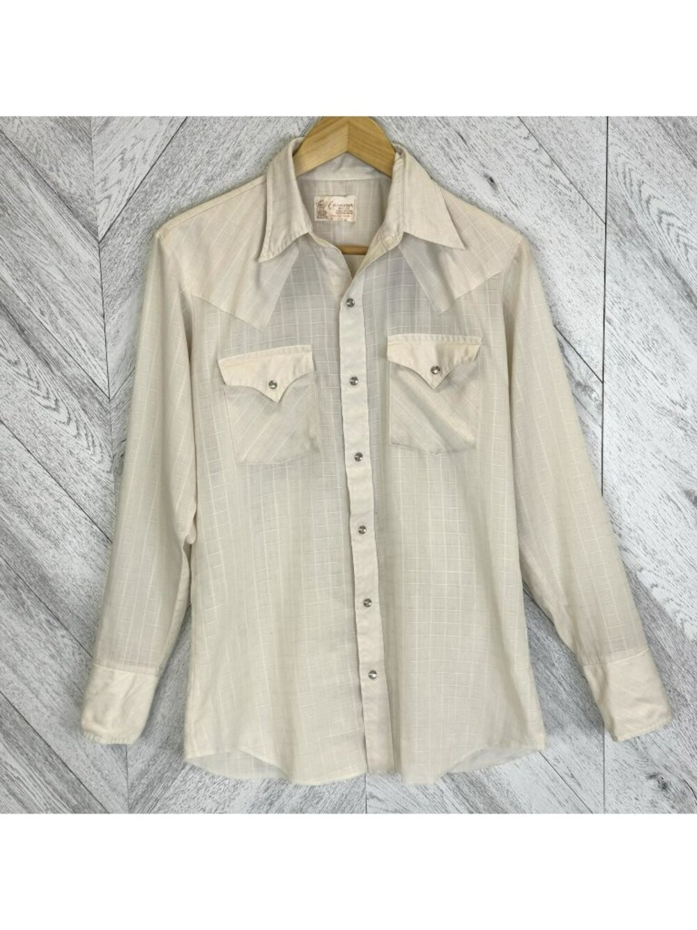 Vintage Caravan Western Pearl Snap Shirt Ivory Mens Medium Cowboy Ranch